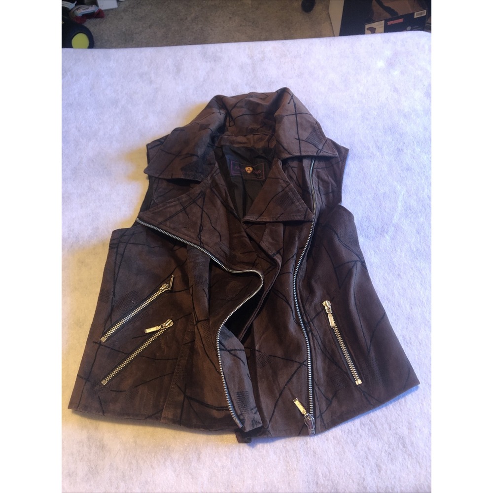 Arlen Ness Womens Vest Brown Suede Leather Zippers Size 10 Dry‎ Clean Only Rare